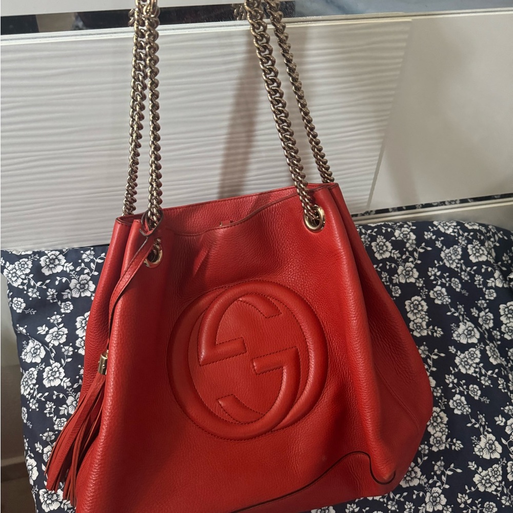 Red Leather Chain Strap Bag